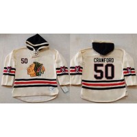 Chicago Blackhawks #50 Corey Crawford Cream Heavyweight Pullover Hoodie Stitched NHL Jersey