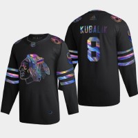 Chicago Chicago Blackhawks #8 Dominik Kubalik Men's Nike Iridescent Holographic Collection NHL Jersey - Black