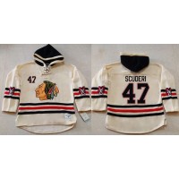 Chicago Blackhawks #47 Rob Scuderi Cream Heavyweight Pullover Hoodie Stitched NHL Jersey