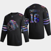 Chicago Chicago Blackhawks #16 Nikita Zadorov Men's Nike Iridescent Holographic Collection NHL Jersey - Black