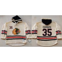 Chicago Blackhawks #35 Tony Esposito Cream Heavyweight Pullover Hoodie Stitched NHL Jersey