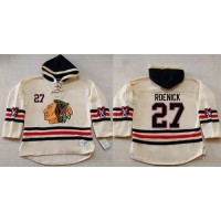 Chicago Blackhawks #27 Jeremy Roenick Cream Heavyweight Pullover Hoodie Stitched NHL Jersey