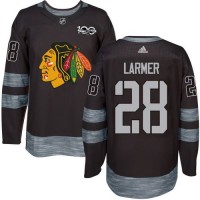 Adidas Chicago Blackhawks #28 Steve Larmer Black 1917-2017 100th Anniversary Stitched NHL Jersey