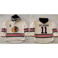 Chicago Blackhawks #11 Andrew Desjardins Cream Heavyweight Pullover Hoodie Stitched NHL Jersey