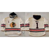 Chicago Blackhawks #1 Glenn Hall Cream Heavyweight Pullover Hoodie Stitched NHL Jersey