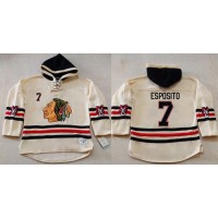 Chicago Blackhawks #7 Tony Esposito Cream Heavyweight Pullover Hoodie Stitched NHL Jersey
