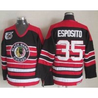Chicago Blackhawks #35 Tony Esposito Red/Black 75TH CCM Stitched NHL Jersey