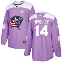 Adidas Blue Columbus Blue Jackets #14 Gustav Nyquist Purple Authentic Fights Cancer Stitched NHL Jersey