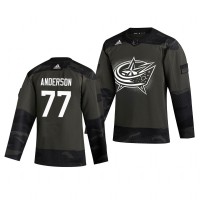 Columbus Blue Columbus Blue Jackets #77 Josh Anderson Adidas 2019 Veterans Day Men's Authentic Practice NHL Jersey Camo