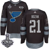 Adidas St. Louis Blues #21 Tyler Bozak Black 1917-2017 100th Anniversary 2019 Stanley Cup Final Stitched NHL Jersey