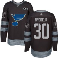 Adidas St. Louis Blues #30 Martin Brodeur Black 1917-2017 100th Anniversary Stitched NHL Jersey
