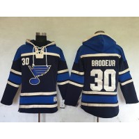 St. Louis Blues #30 Martin Brodeur Navy Blue Sawyer Hooded Sweatshirt Stitched NHL Jersey