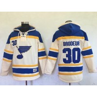 St. Louis Blues #30 Martin Brodeur Cream Sawyer Hooded Sweatshirt Stitched NHL Jersey