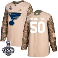 Adidas St. Louis Blues #50 Jordan Binnington Camo Authentic 2017 Veterans Day 2019 Stanley Cup Final Stitched NHL Jersey
