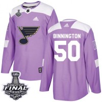 Adidas St. Louis Blues #50 Jordan Binnington Purple Authentic Fights Cancer 2019 Stanley Cup Final Stitched NHL Jersey