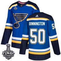 Adidas St. Louis Blues #50 Jordan Binnington Blue Home Authentic 2019 Stanley Cup Final Stitched NHL Jersey