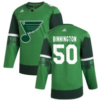 St. Louis St. Louis Blues #50 Jordan Binnington Men's Adidas 2020 St. Patrick's Day Stitched NHL Jersey Green