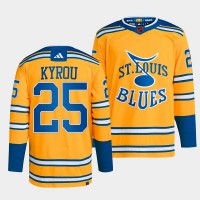 St.Louis St. Louis Blues #25 Jordan Kyrou Men's adidas Reverse Retro 2.0 Authentic Player Jersey - Yellow
