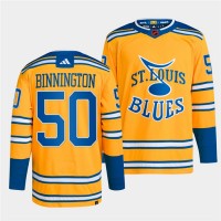 St.Louis St. Louis Blues #50 Jordan Binnington Men's adidas Reverse Retro 2.0 Authentic Player Jersey - Yellow