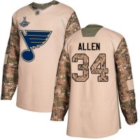 Adidas St. Louis Blues #34 Jake Allen Camo Authentic 2017 Veterans Day Stanley Cup Champions Stitched NHL Jersey