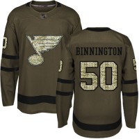 Adidas St. Louis Blues #50 Jordan Binnington Green Salute to Service Stitched NHL Jersey