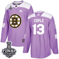 Adidas Boston Bruins #13 Charlie Coyle Purple Authentic Fights Cancer 2019 Stanley Cup Final Stitched NHL Jersey