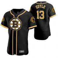 Boston Boston Bruins #13 Charlie Coyle Men's 2020 NHL x MLB Crossover Edition Baseball Jersey Black