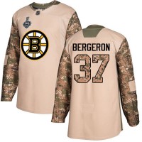 Adidas Boston Bruins #37 Patrice Bergeron Camo Authentic 2017 Veterans Day Stanley Cup Final Bound Stitched NHL Jersey