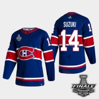 Adidas Montreal Canadiens #14 Nick Suzuki Blue Road Authentic 2021 NHL Stanley Cup Final Patch Jersey