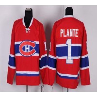 Montreal Canadiens #1 Jacques Plante Red CH CCM Throwback Stitched NHL Jersey