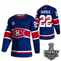 Adidas Montreal Canadiens #22 Cole Caufield Blue Road Authentic 2021 NHL Stanley Cup Final Patch Jersey