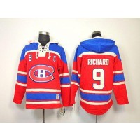 Montreal Canadiens #9 Maurice Richard Red Sawyer Hooded Sweatshirt Stitched NHL Jersey