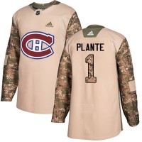 Adidas Montreal Canadiens #1 Jacques Plante Camo Authentic 2017 Veterans Day Stitched NHL Jersey