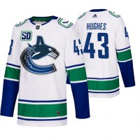 Vancouver Vancouver Canucks #43 Quinn Hughes 50th Anniversary Men's White 2019-20 Away Authentic NHL Jersey