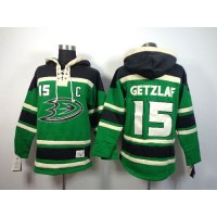Anaheim Ducks #15 Ryan Getzlaf Green St. Patrick's Day McNary Lace Hoodie Stitched NHL Jersey
