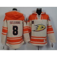 Anaheim Ducks #8 Teemu Selanne Cream/Orange Sawyer Hooded Sweatshirt Stitched NHL Jersey