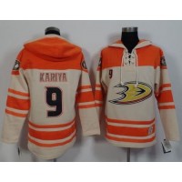 Anaheim Ducks #9 Paul Kariya Cream/Orange Sawyer Hooded Sweatshirt Stitched NHL Jersey