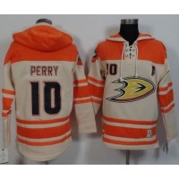 Anaheim Ducks #10 Corey Perry Cream/Orange Sawyer Hooded Sweatshirt Stitched NHL Jersey