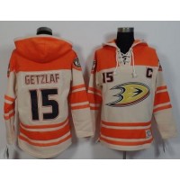 Anaheim Ducks #15 Ryan Getzlaf Cream/Orange Sawyer Hooded Sweatshirt Stitched NHL Jersey