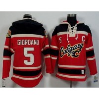 Calgary Flames #5 Mark Giordano Red/Black Sawyer Hooded Sweatshirt Stitched NHL Jersey