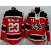 Calgary Flames #23 Sean Monahan Red/Black Sawyer Hooded Sweatshirt Stitched NHL Jersey