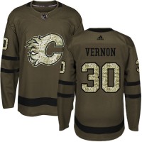 Adidas Calgary Flames #30 Mike Vernon Green Salute to Service Stitched NHL Jersey