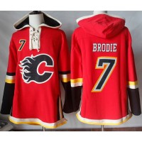 Calgary Flames #7 TJ Brodie Red Sawyer Hooded Sweatshirt Stitched NHL Jersey