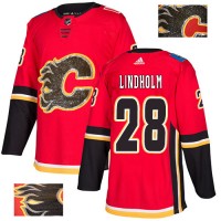 Adidas Calgary Flames #28 Elias Lindholm Red Home Authentic Fashion Gold Stitched NHL Jersey