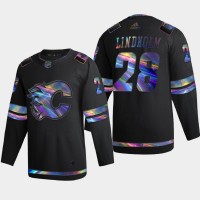 Calgary Calgary Flames #28 Elias Lindholm Men's Nike Iridescent Holographic Collection NHL Jersey - Black