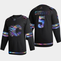 Calgary Calgary Flames #5 Mark Giordano Men's Nike Iridescent Holographic Collection NHL Jersey - Black