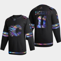Calgary Calgary Flames #11 Mikael Backlund Men's Nike Iridescent Holographic Collection NHL Jersey - Black