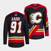 Calgary Calgary Flames #91 Nazem Kadri Men's adidas Reverse Retro 2.0 Authentic Player Jersey - Black