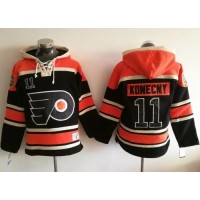 Philadelphia Flyers #11 Travis Konecny Black Sawyer Hooded Sweatshirt Stitched NHL Jersey