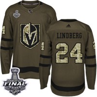 Adidas Vegas Golden Knights #24 Oscar Lindberg Green Salute to Service 2018 Stanley Cup Final Stitched NHL Jersey